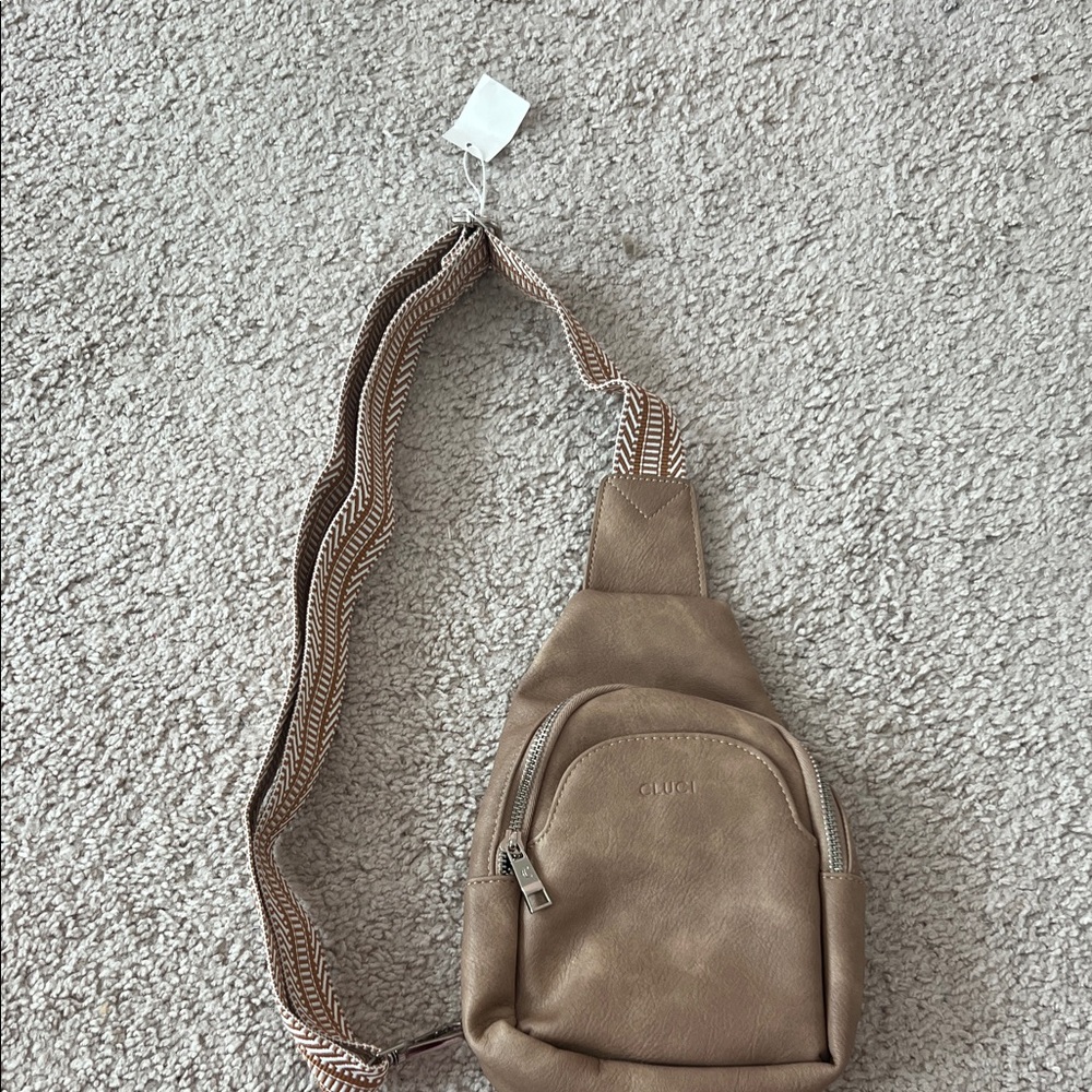 Cluci Beige Leather Crossbody Sling Bag